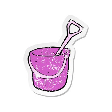 bir çizgi film kova ve kürek Retro sıkıntılı etiket