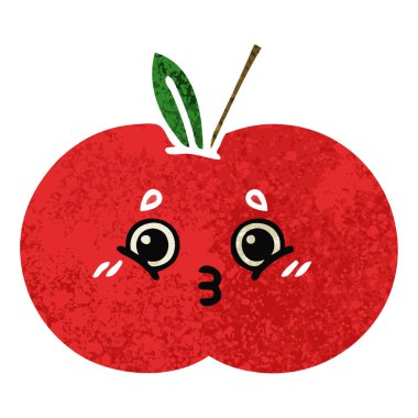 Retro illüstrasyon tarzı çizgi film Kırmızı elma
