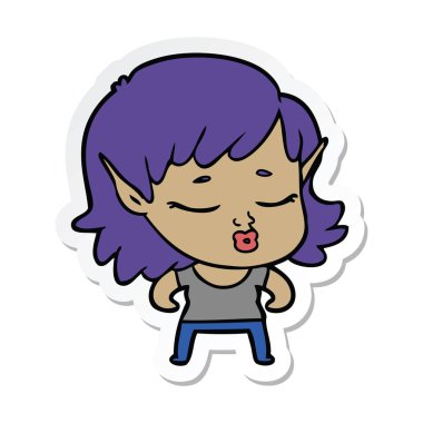 güzel çizgi film elf Girl etiketi