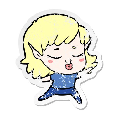 bir güzel karikatür elf kızın sıkıntılı etiket