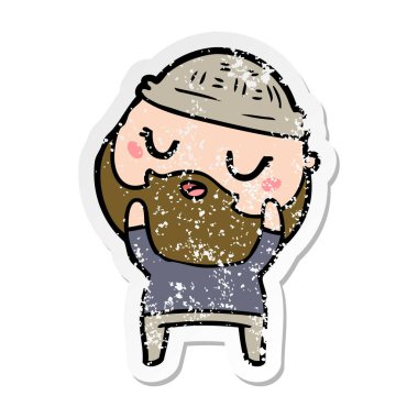 Sakallı sevimli çizgi adam sıkıntılı etiket