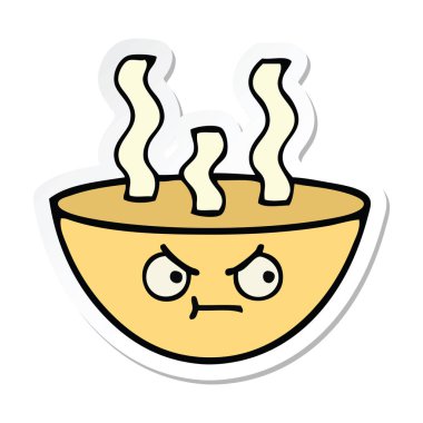 bir sevimli çizgi tas sıcak çorba etiket