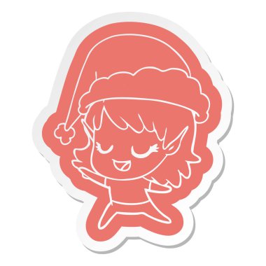 giyen Noel Baba şapkası dans karton mutlu elf kızı