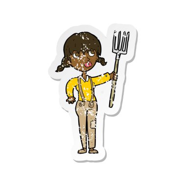 bir çizgi film çiftçi kız Retro sıkıntılı etiket