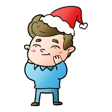 mutlu el Noel Baba şapkası giyen bir adamın degrade çizgi film çekilmiş