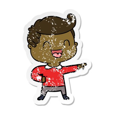 işaret mutlu bir çizgi film adamın sıkıntılı etiket