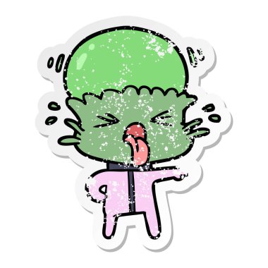 işaret eden bir garip karikatür yabancı sıkıntılı etiket