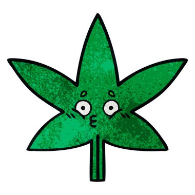Retro grunge doku karikatür marihuana yaprağı