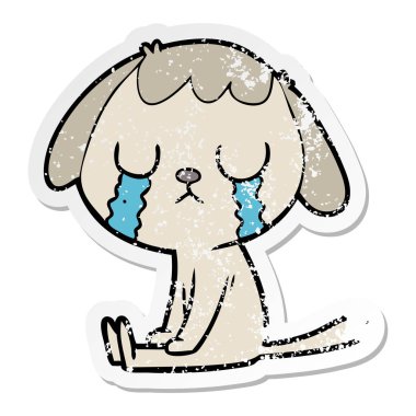 ağlayan bir sevimli çizgi köpek sıkıntılı etiket