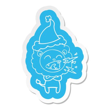 Noel Baba şapkası giyen kükreyen aslan ilginç çizgi film etiketi