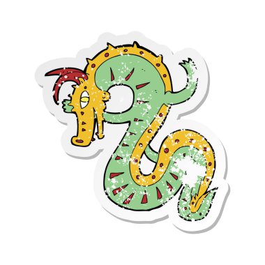 Retro sıkıntılı etiket bir Sakson ejderha karikatür