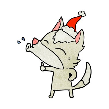 uluyan kurt dokulu karikatür giyen Noel Baba şapkası