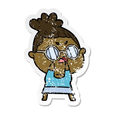 bir karikatür rahatsız kadının sıkıntılı etiket