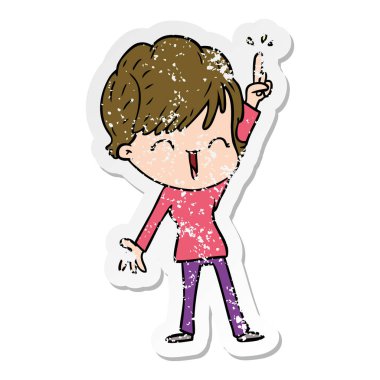 bir çizgi film gülen kadının sıkıntılı etiket