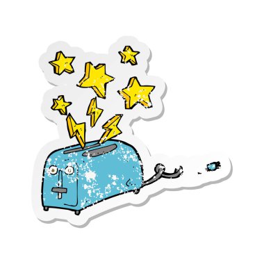 Retro etiket ekmek kızartma makinesi kıvılcım bir karikatür sıkıntılı