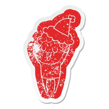 Noel Baba şapkası giyen bir adamın ilginç karikatür sıkıntılı etiket gülüyor