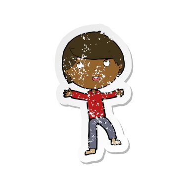 Retro sıkıntılı etiket bir karikatür mutlu çocuk