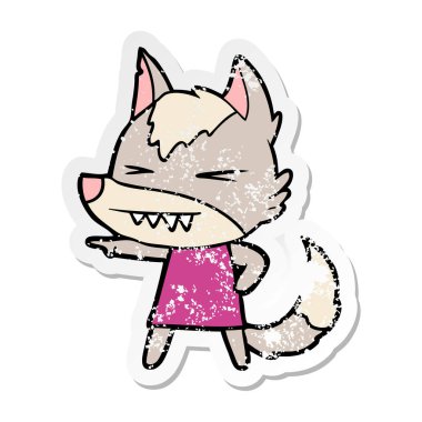 kızgın kurt karikatür sıkıntılı etiket