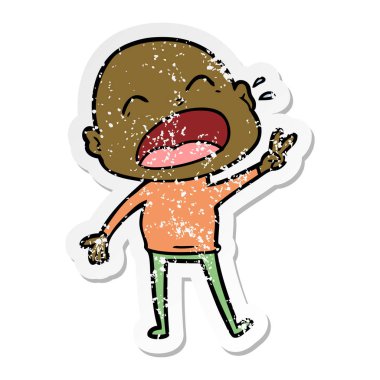 kel adam bağıran bir karikatür sıkıntılı etiket