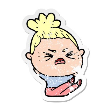 bir çizgi film kızgın kadının sıkıntılı etiket