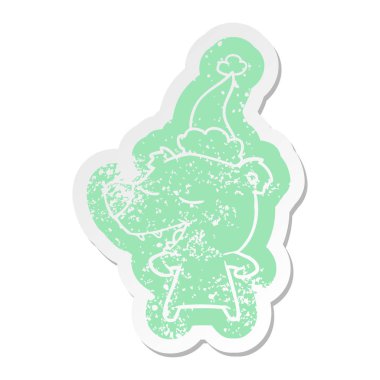 Noel Baba şapkası giyen bir ayının sıkıntılı Etiket cartoon