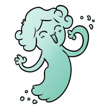 elle çizilmiş degrade çizgi film doodle bir mutlu pembe hayaletin