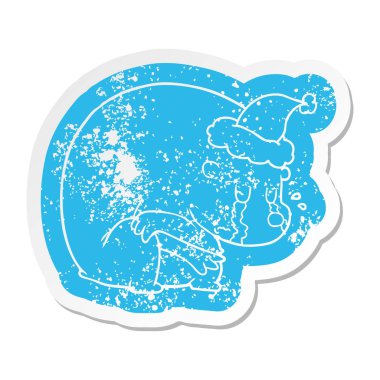 Santa şapka giyen bir kutup ayısının garip karikatür sıkıntılı Sticker ağlamak