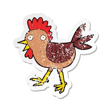 komik karikatür tavuk Retro sıkıntılı etiket