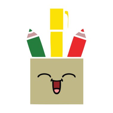 düz renk retro karikatür bir kalem tencere