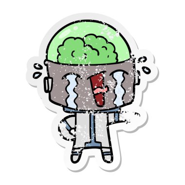 robot ağlıyor bir karikatür sıkıntılı etiket