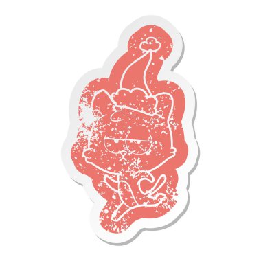 sıkılmış ilginç çizgi film Noel Baba şapkası giyen bir kedi etiket sıkıntılı