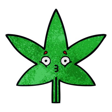 Retro grunge doku karikatür marihuana yaprağı