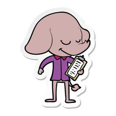 etiket fil pano ile gülümseyen bir karikatür