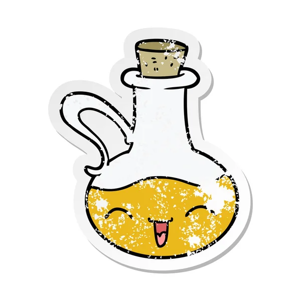 Bir karikatür mutlu şişe zeytinyağı sıkıntılı etiket — Stok Vektör