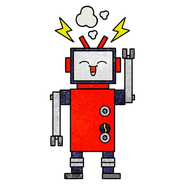 Retro Grunge Doku Karikatür Bir Robot — Stok Vektör