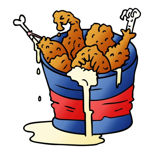 Gradient tecknad doodle hink med stekt kyckling — Stock vektor