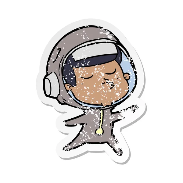 Verontruste Sticker Van Een Cartoon Vertrouwen Astronaut — Stockvector