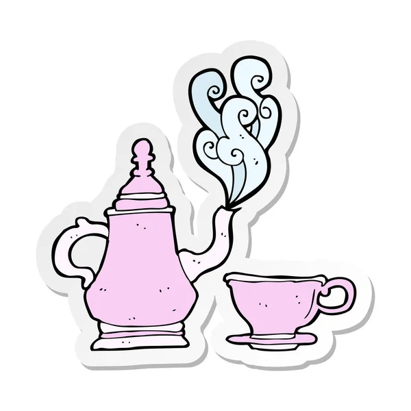 Sticker Voor Een Tekenfilm Koffie Pot Cup — Stockvector