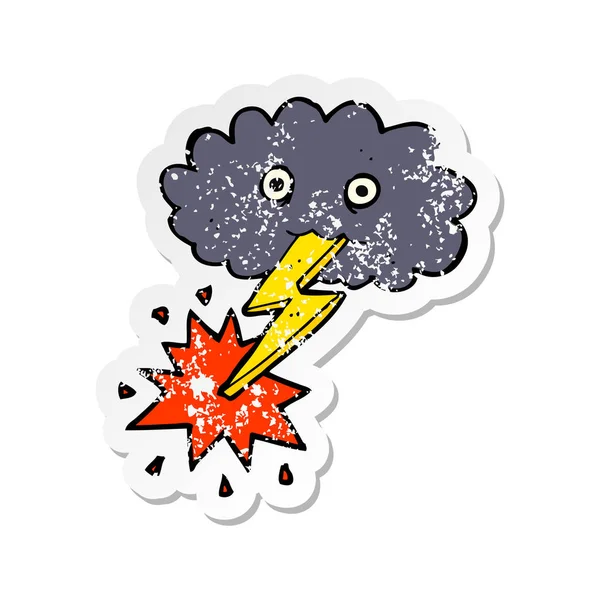 Adesivo Angustiado Retro Uma Nuvem Tempestade Desenhos Animados —  Vetores de Stock