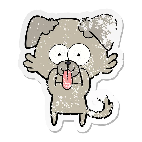 一个有舌头伸出来的卡通狗的苦恼贴纸 — 图库矢量图片