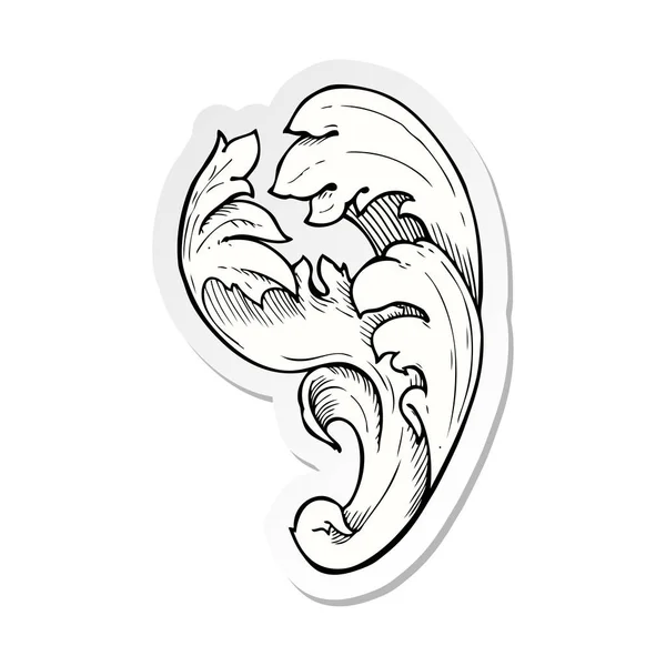 伝統的な手描き花渦のステッカー — ストックベクタ