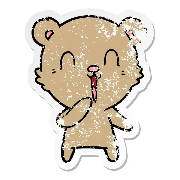 Autocollant affligé d'un heureux ours de bande dessinée riant — Image vectorielle