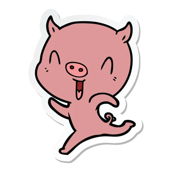 Sticker Happy Cartoon Pig Running — Stock Vector