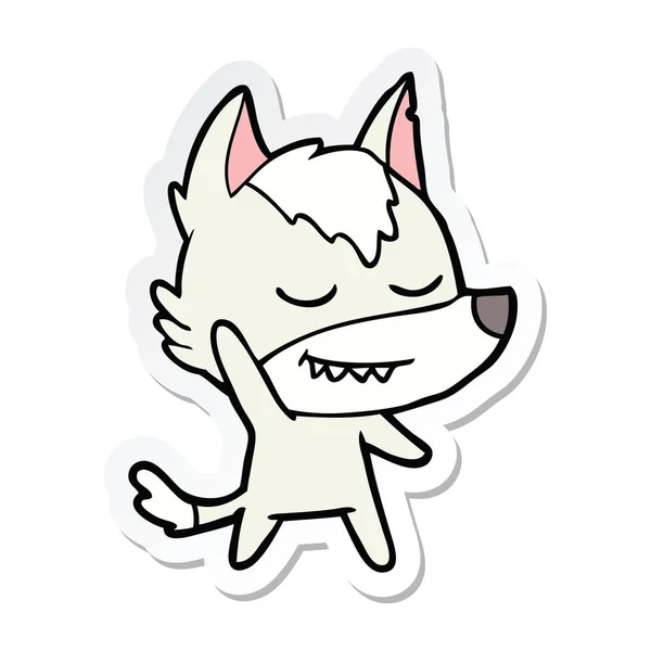 Pegatina de un lobo de dibujos animados amigable — Vector de stock