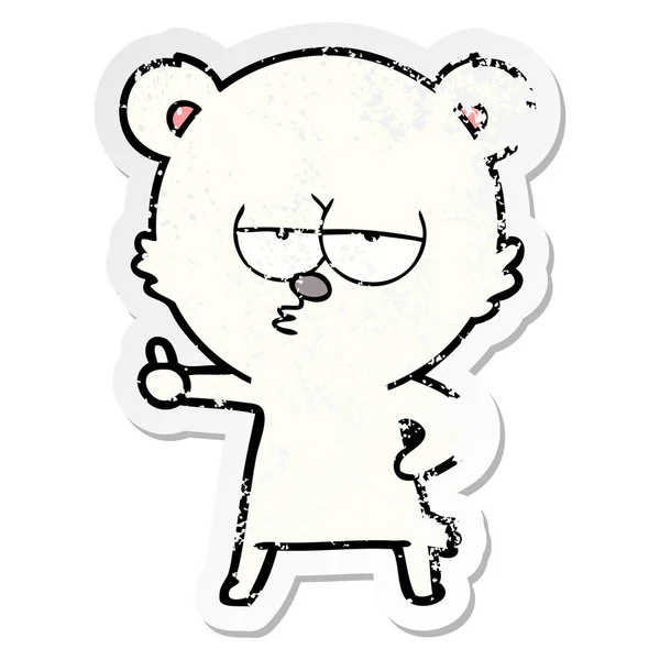 Distressed Sticker Bored Polar Bear Cartoon Giving Thumbs Sign — Stock Vector