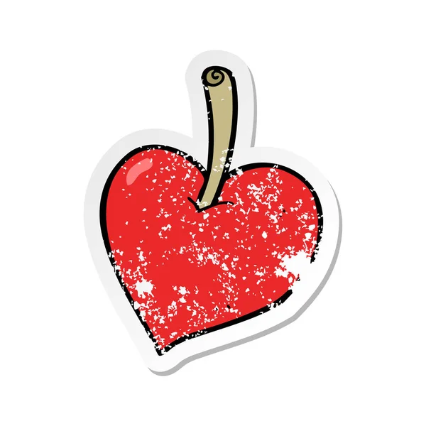 Etiqueta angustiada retro de uma maçã de coração de amor de desenho animado —  Vetores de Stock