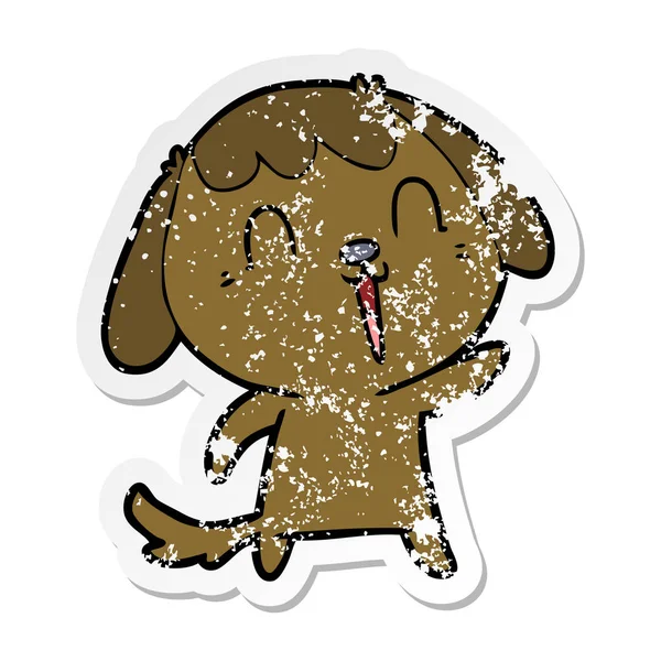 Verontruste Sticker Van Een Leuke Cartoon Hond — Stockvector