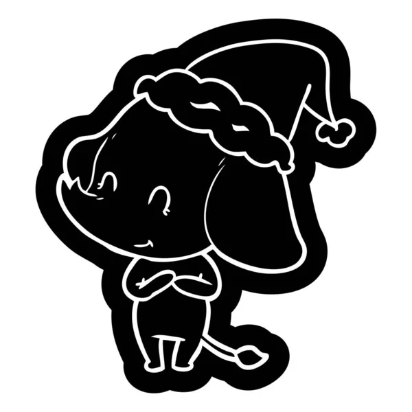 Niedliche Skurrile Cartoon Ikone Eines Elefanten Mit Weihnachtsmütze — Stockvektor