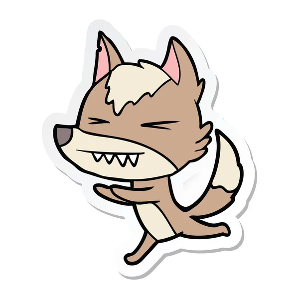 Sticker van een boze wolf waarop wordt uitgevoerd — Stockvector