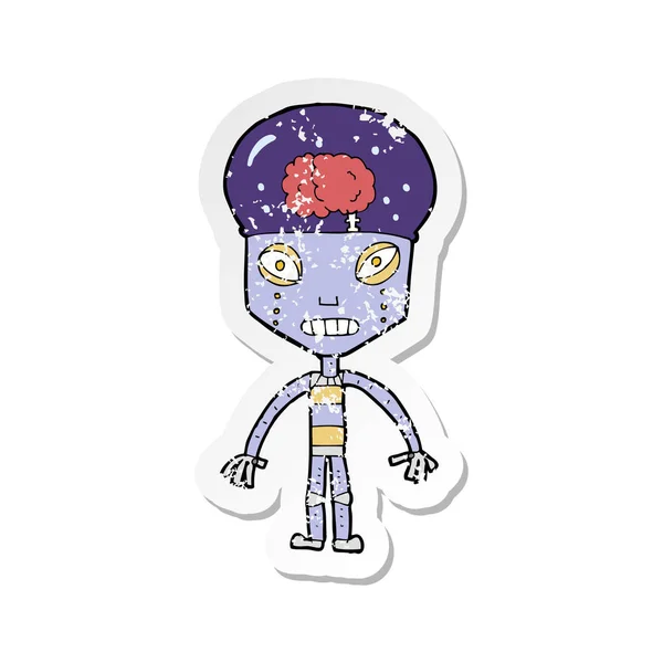 Stiker retro tertekan dari robot kartun aneh - Stok Vektor